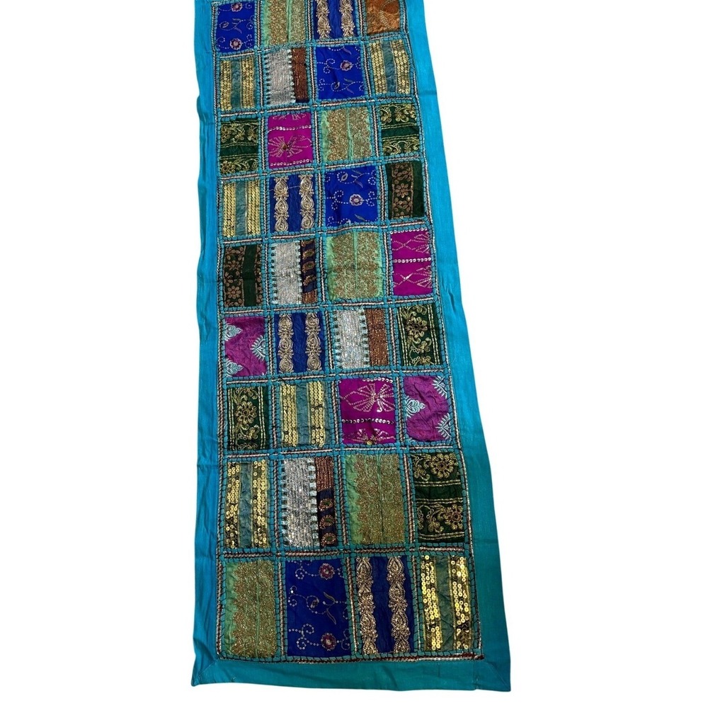 Boho Beaded Indian Tapestry Handmade Embroidered Custom Wall Hanging Runner EUC